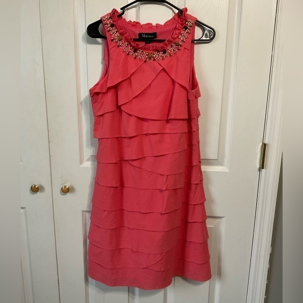 S.L. Fashions dress. Mini to midi. Sleeveless beaded. Size 12
